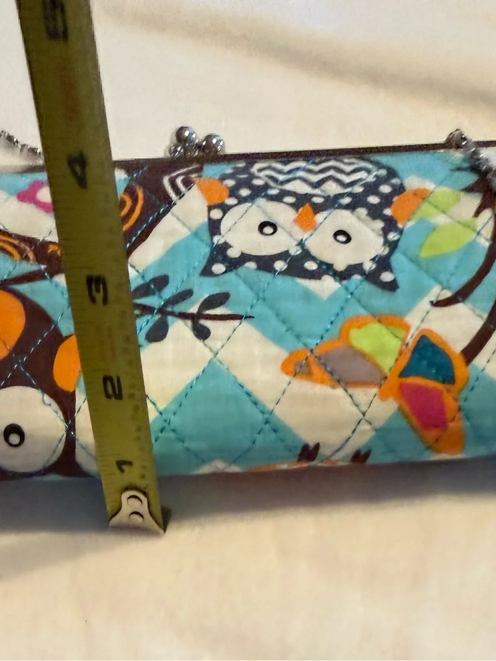 Owl Print Kiss Lock Wallet Clutch Crossbody Purse Chain Strap Colorful Quilted